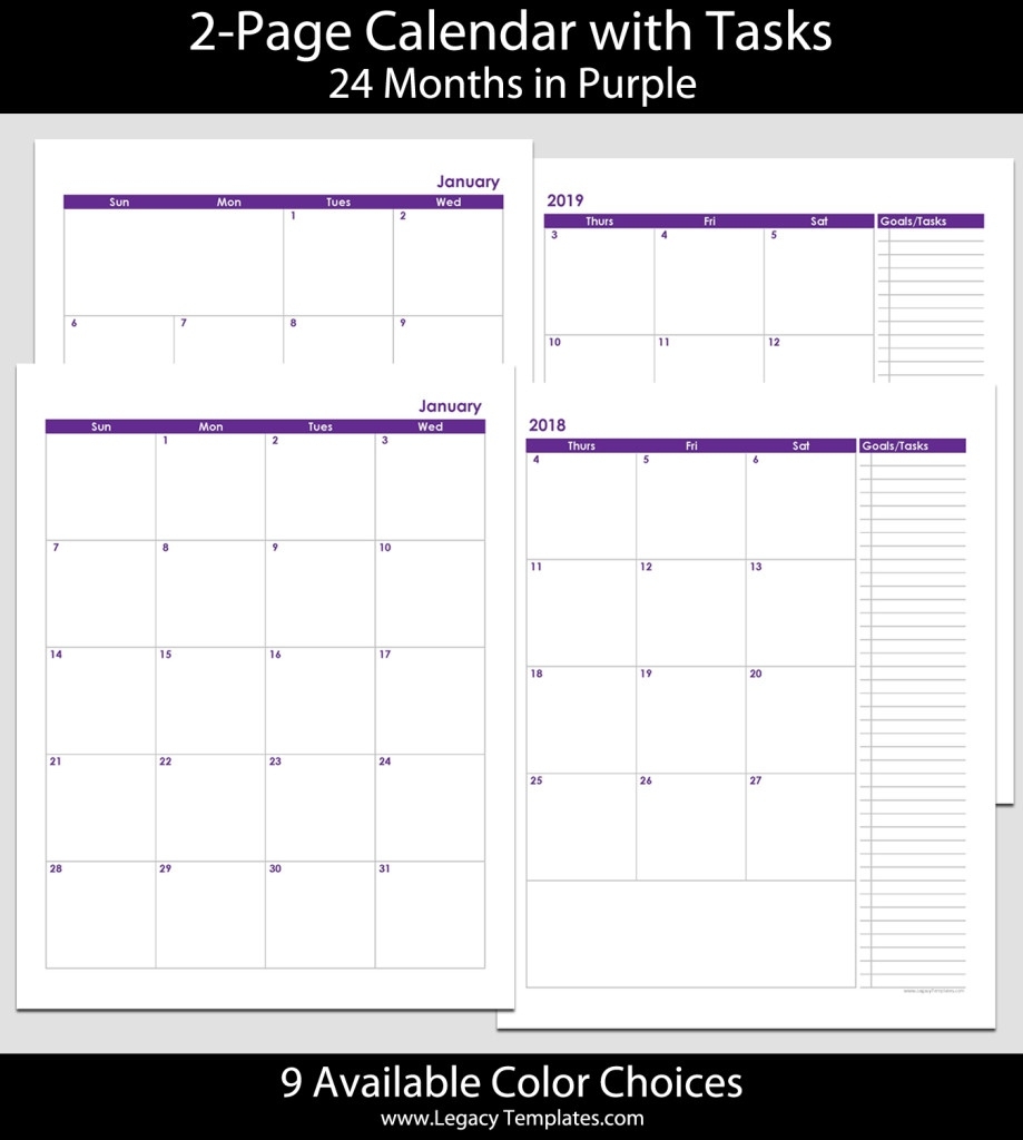 2018 &amp; 2019 24-Month 2-Page Calendar – 8 1/2″ X 11″ | Legacy Templates 1/2 Page Calendar Template