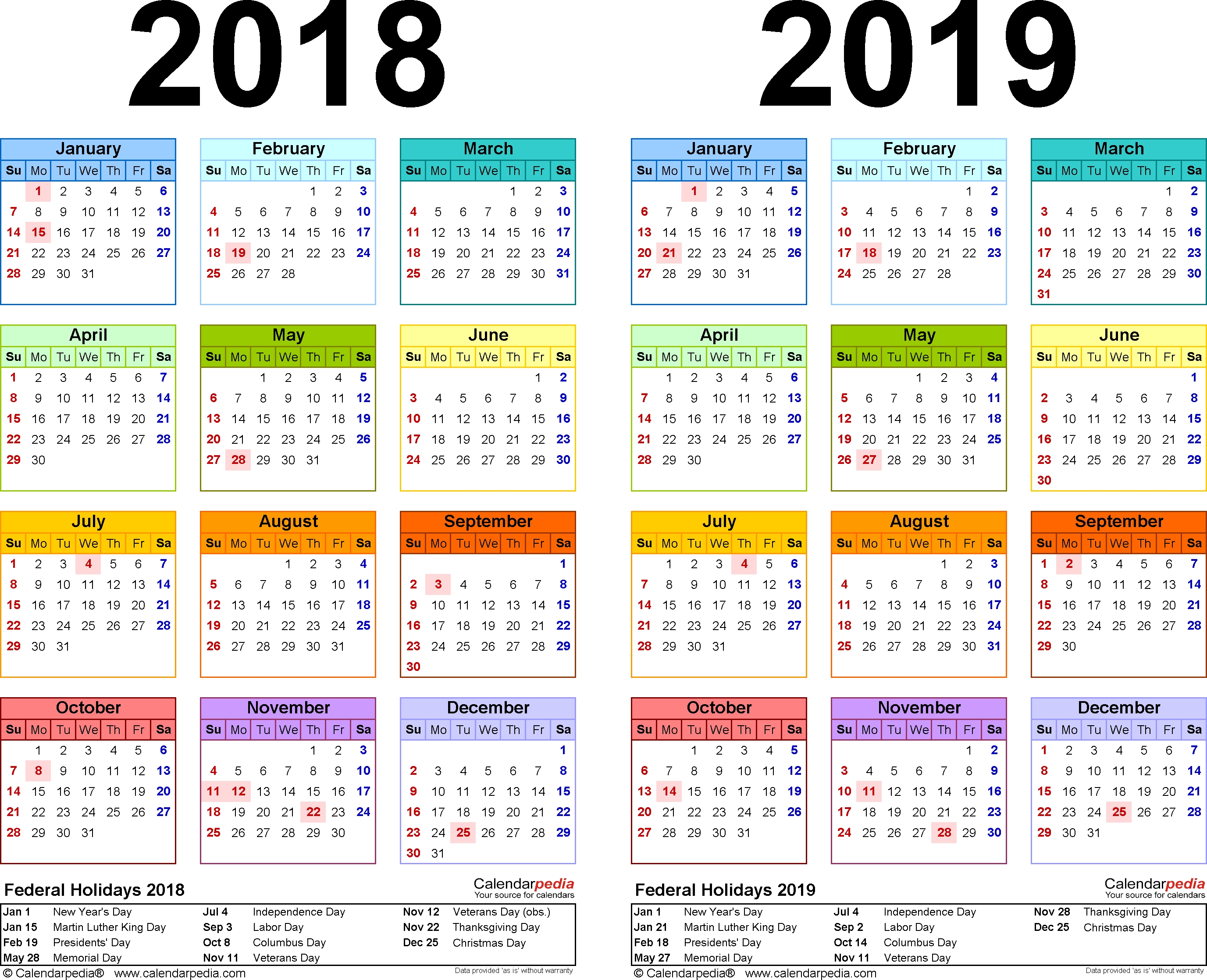 2018-2019 Calendar - Free Printable Two-Year Excel Calendars Free 5 Year Calendar Template