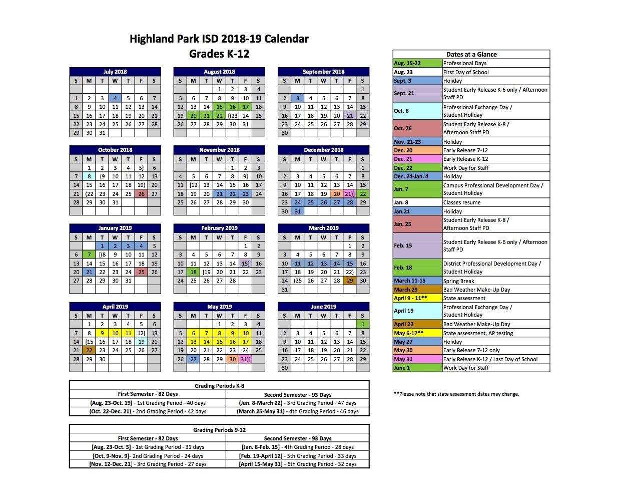 2018-2019 Hpisd Calendars – Calendars – Highland Park Independent Incredible School Calendar Texas State