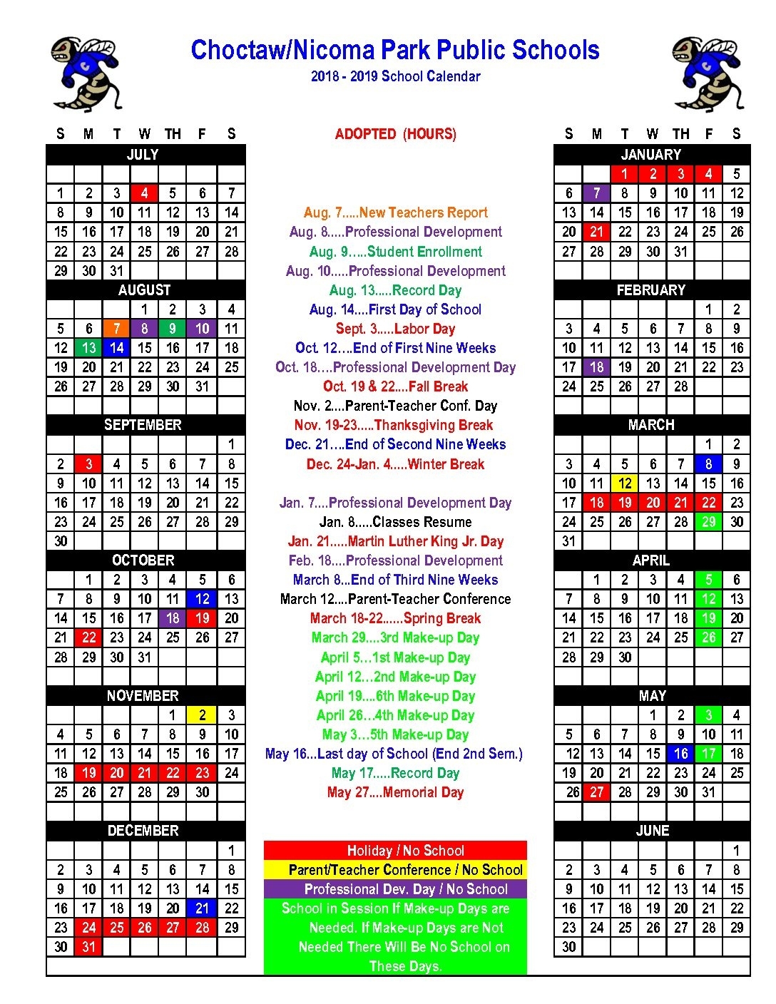 2018-2019 School Calendar – Nicoma Park Middle Schools Impressive Is 7 School Calendar