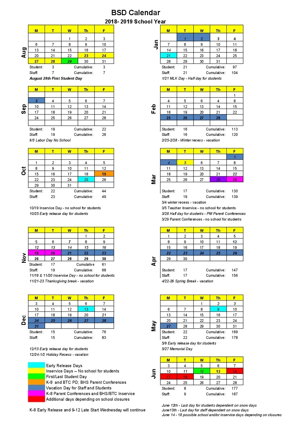 2018-2019 School Calendar Tri C School Calendar