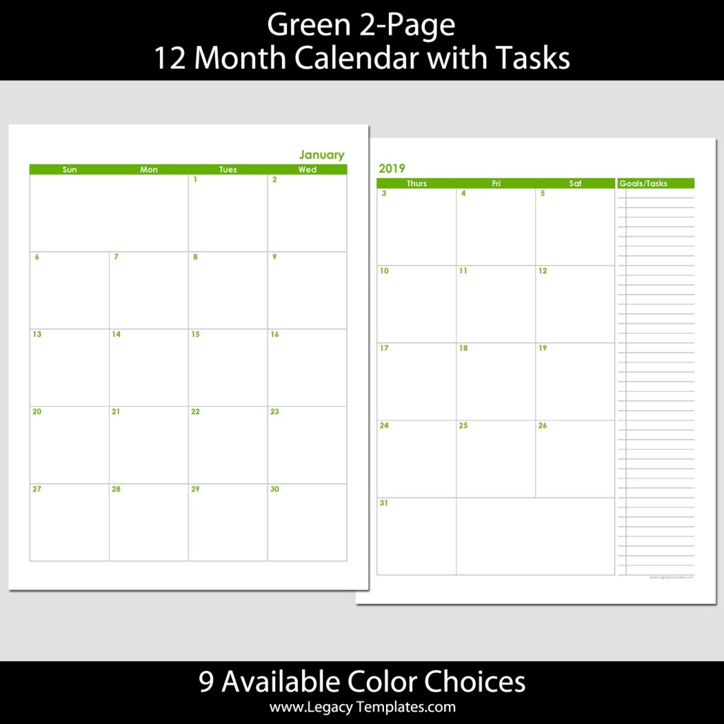 2019 12-Month 2-Page Calendar – 8.5 X 11 | Legacy Templates Monthly Calendar 8.5 X 11