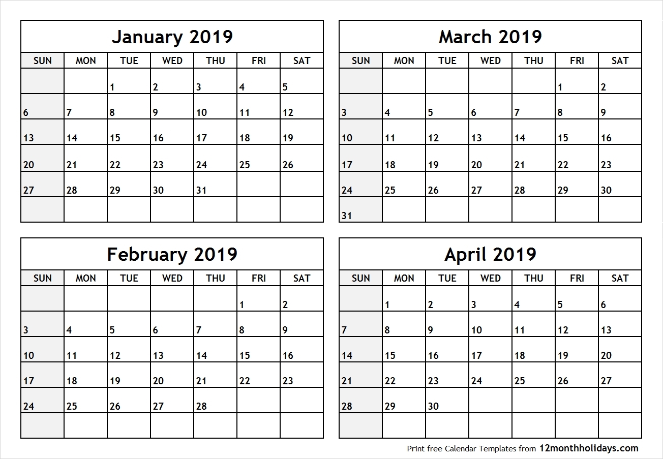 2019 Calendar Printable 4 Month – Template Calendar Design Free 4 Month Free Printable Calendar
