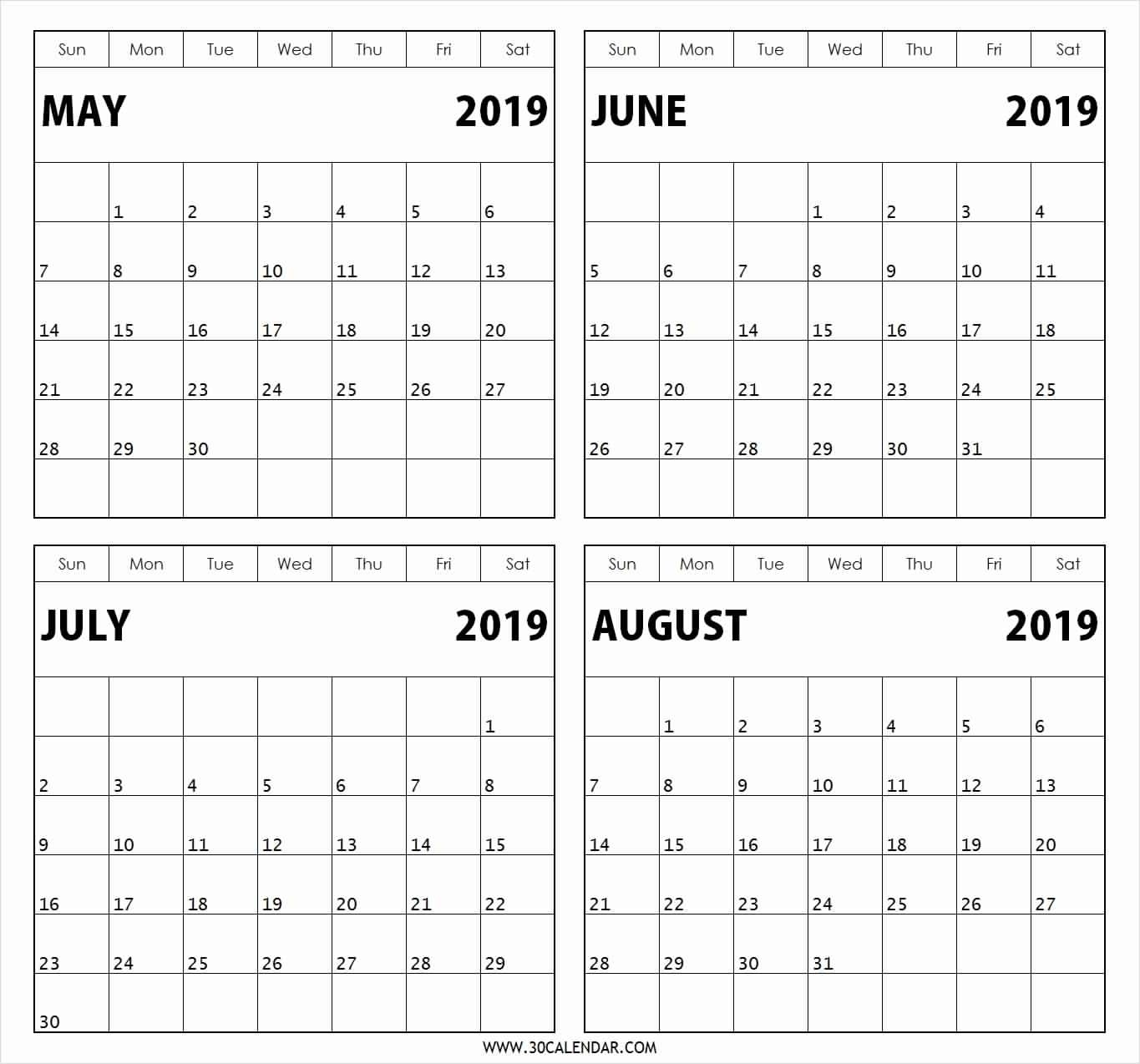 2019 Calendar Printable 4 Month – Template Calendar Design Printable 4 Month Calendar On One Page