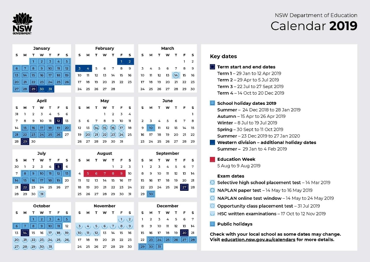 2019 Calendar - Toronto High School Exceptional School Calendar Nsw 2019