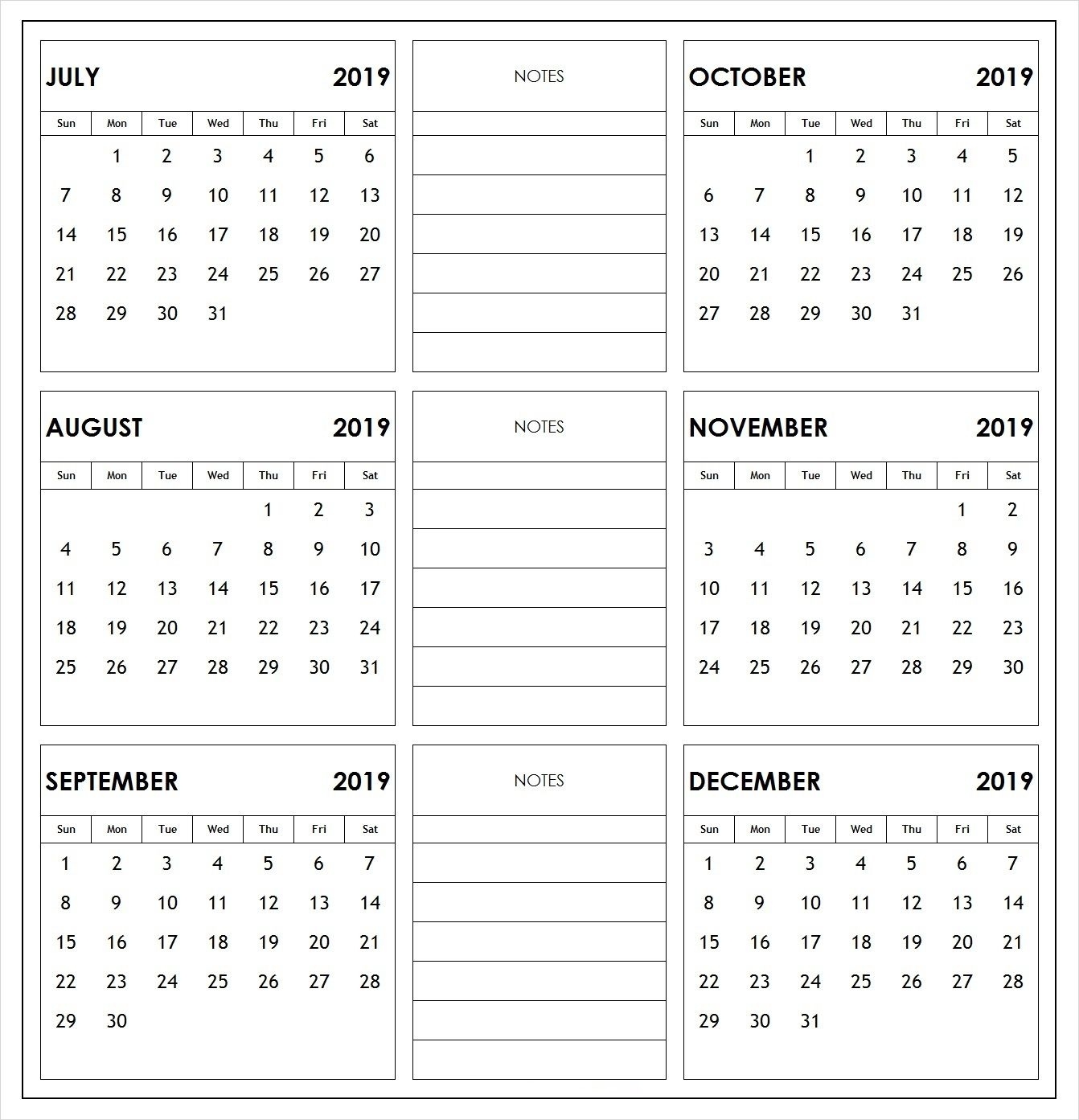 2019 Half Year Print Calendar | 2019 Calendars | Calendar, Print Print Calendar 6 Months