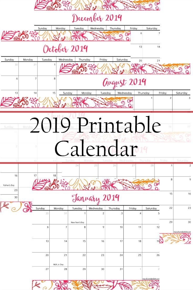 2019 Printable Calendar - 18 Months! Printable Calendar 18 Month