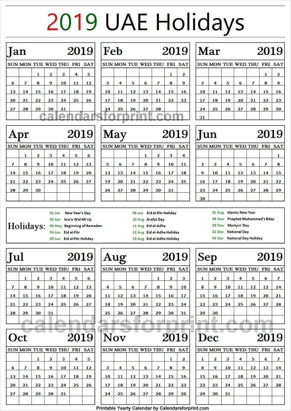 2019 Public Holidays United Arab Emirates | Holidays Calendar 2019 Calendar Public Holidays Australia