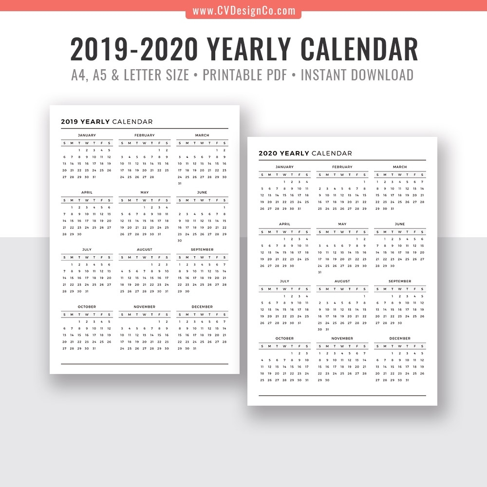 2019 Yearly Calendar And 2020 Yearly Calendar, 2019 – 2020 Yearly 8.5 X 14 Calendar Template