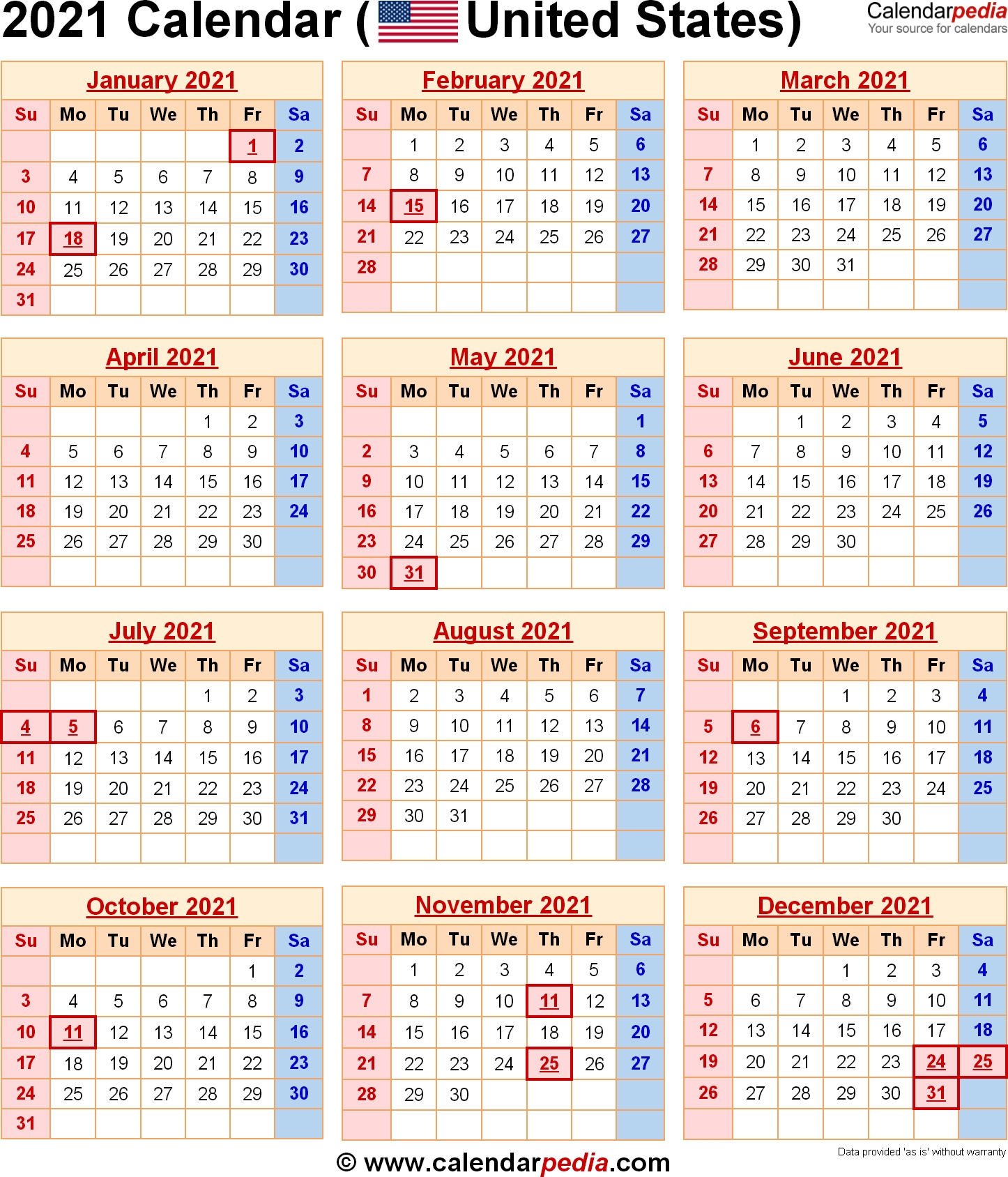 2021 Calendar With Federal Holidays &amp; Excel/pdf/word Templates Us Calendar Holidays 2021