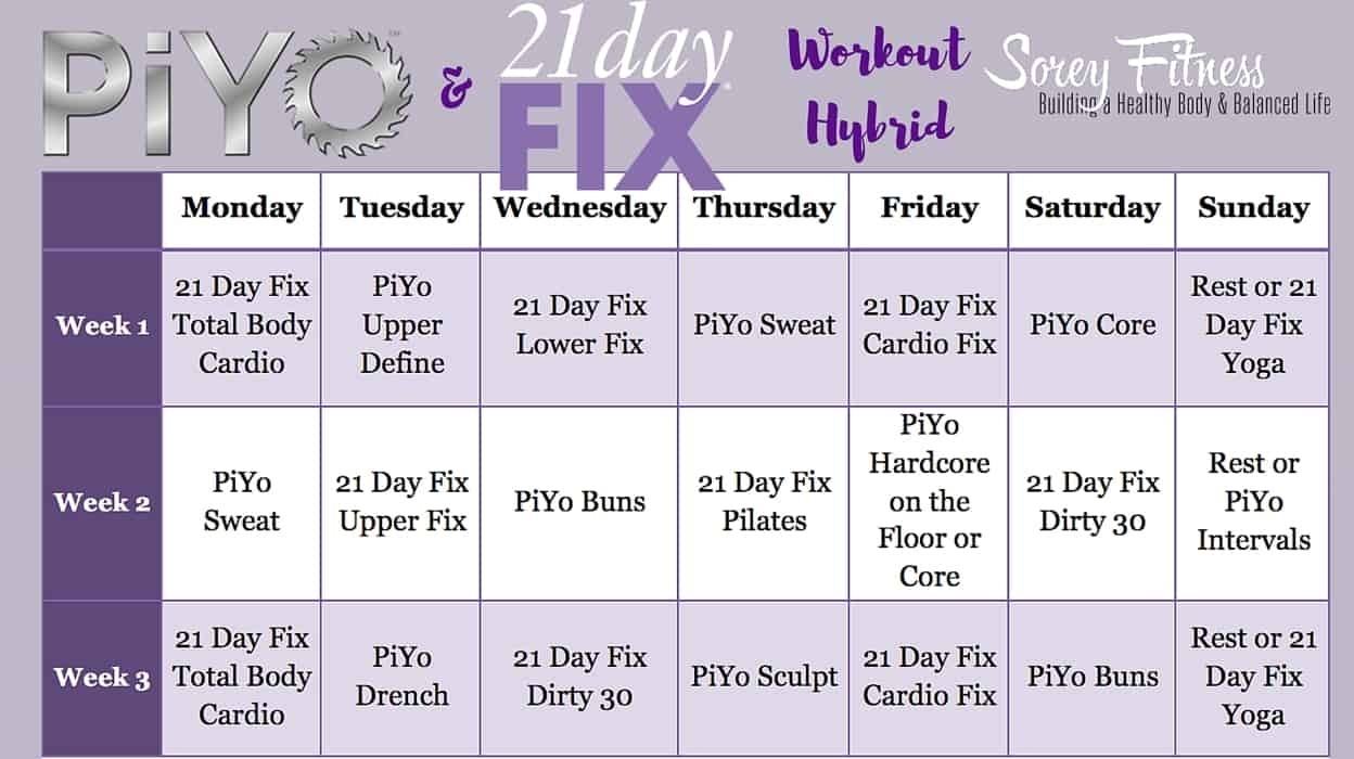 21 Day Fix Piyo Hybrid Workout Calendar Piyo Calendar Month 3