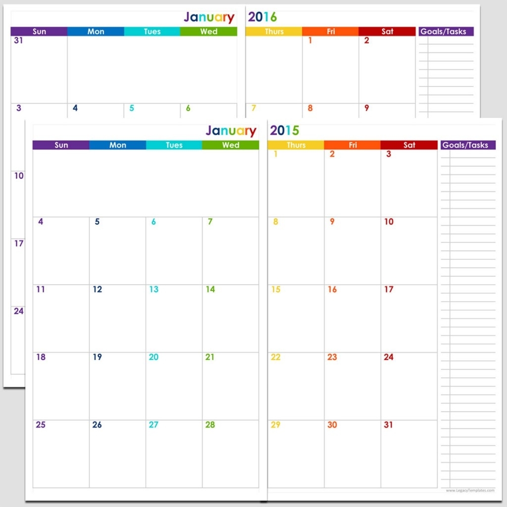24-Months 2 Page Calendar - Half Size | Legacy Templates 1/2 Page Calendar Template