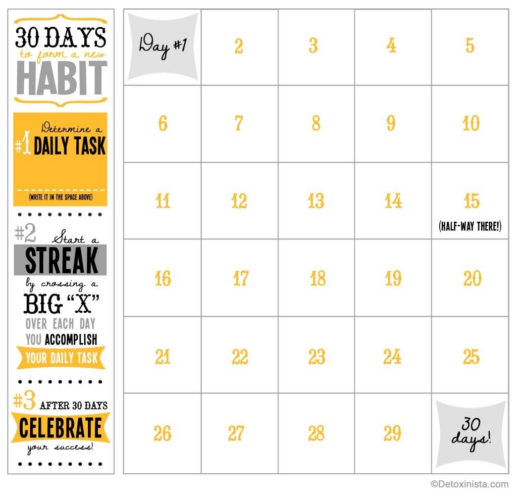 30-Day Printable Calendar | Detoxinista Create A Countdown Calendar To Print