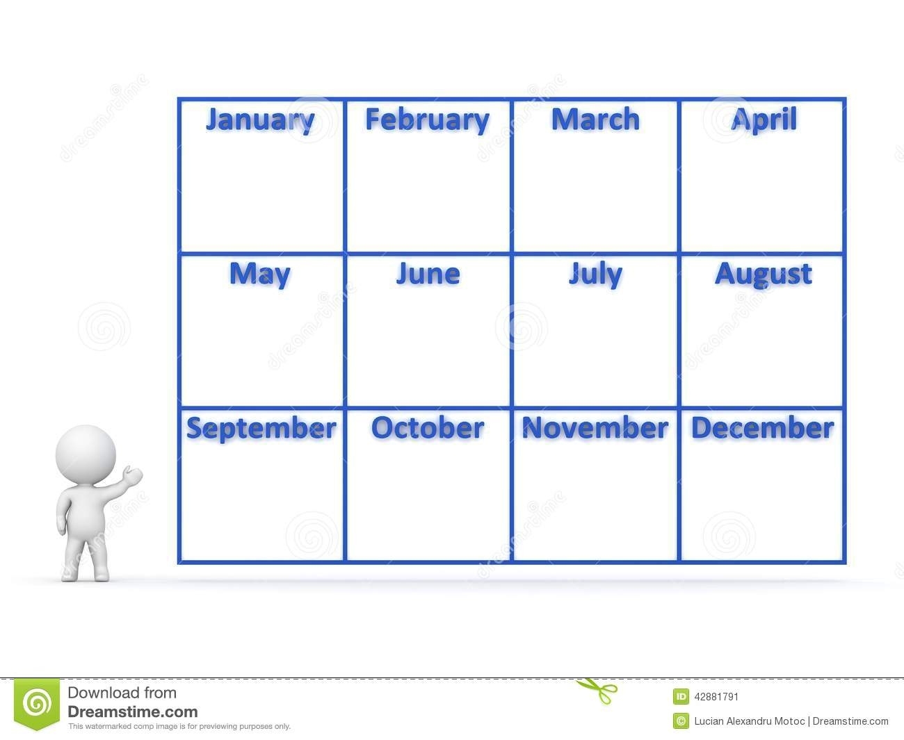 3D Character Showing Year Calendar With 12 Months Stock Illustration Months Of Year Calendar