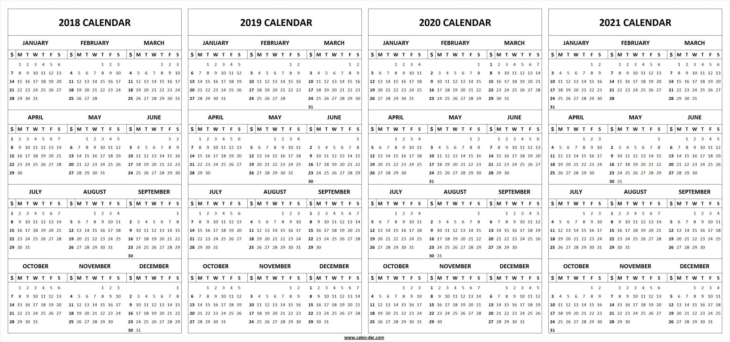 4 Four Year 2018 2019 2020 2021 Calendar Printable Template 4 Year Calendar Template