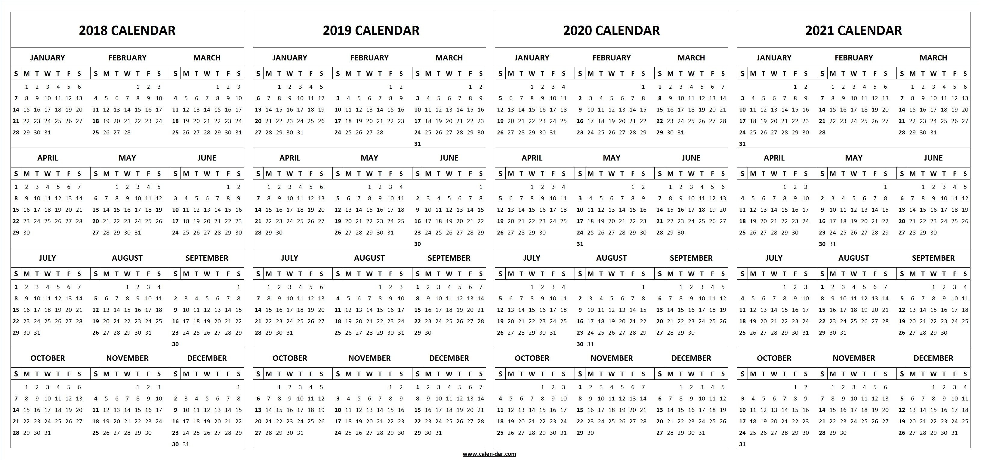 4 Four Year 2018 2019 2020 2021 Calendar Printable Template Perky 2020 Calendar Template Indesign