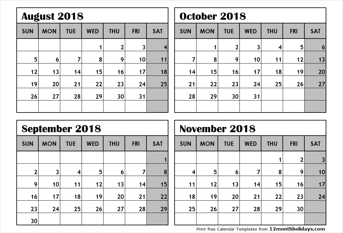4 Month Calendar Template | Printable Calendar Templates 2019 4 Monthly Calendar Template