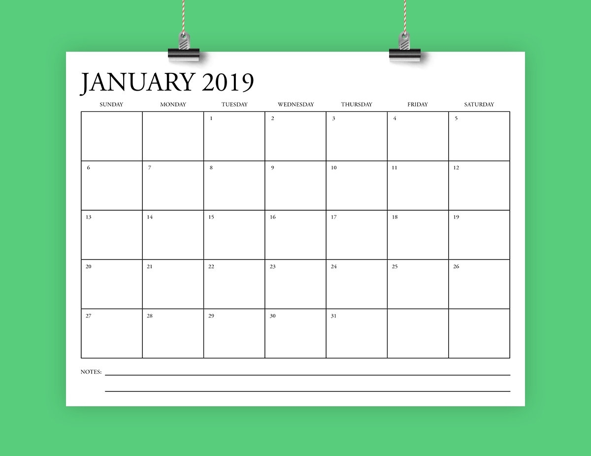8.5 X 11 Inch 2019 Calendar Template Instant Download | Etsy Calendar Template 8.5 X 11