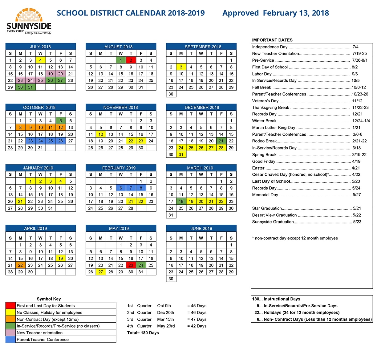 Academic Calendar | Sunnyside Unified School District Extraordinary U High School Calendar