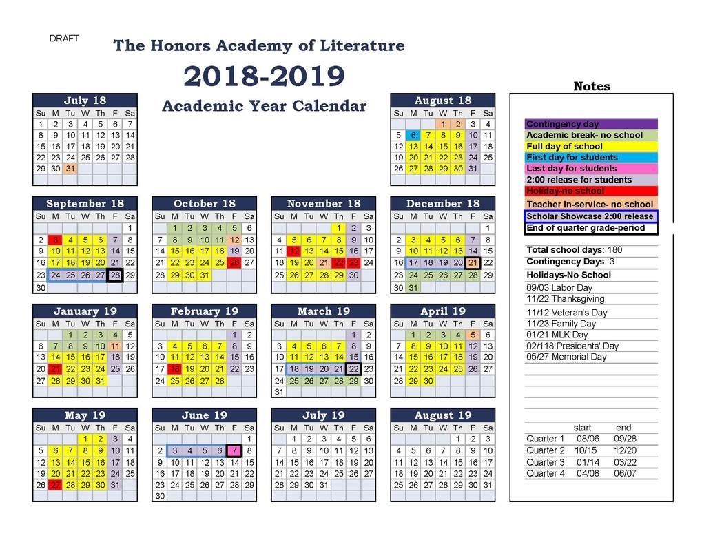 Academic Calendar - The Honors Academy Of Literature Remarkable School Calendar Washoe County