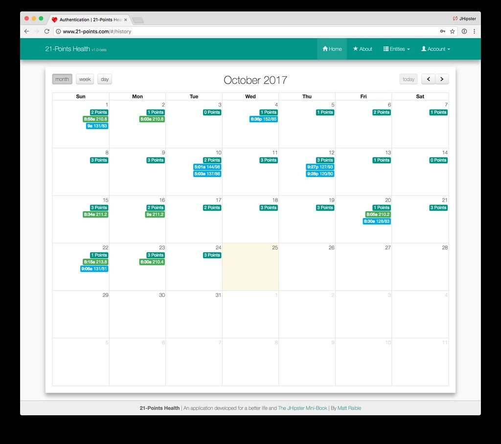 Adding History To 21-Points Health With Angular Calendar | The Angular 2 Calendar Template