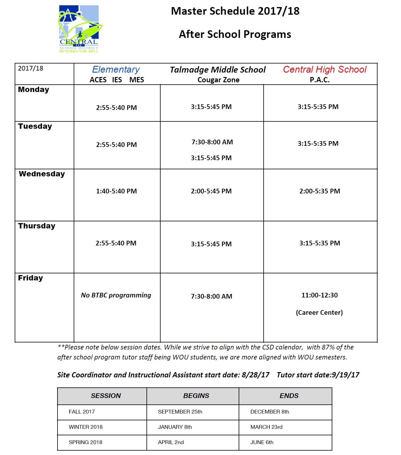 After School Program - Monmouth Elementary School Incredible School Calendar District 87