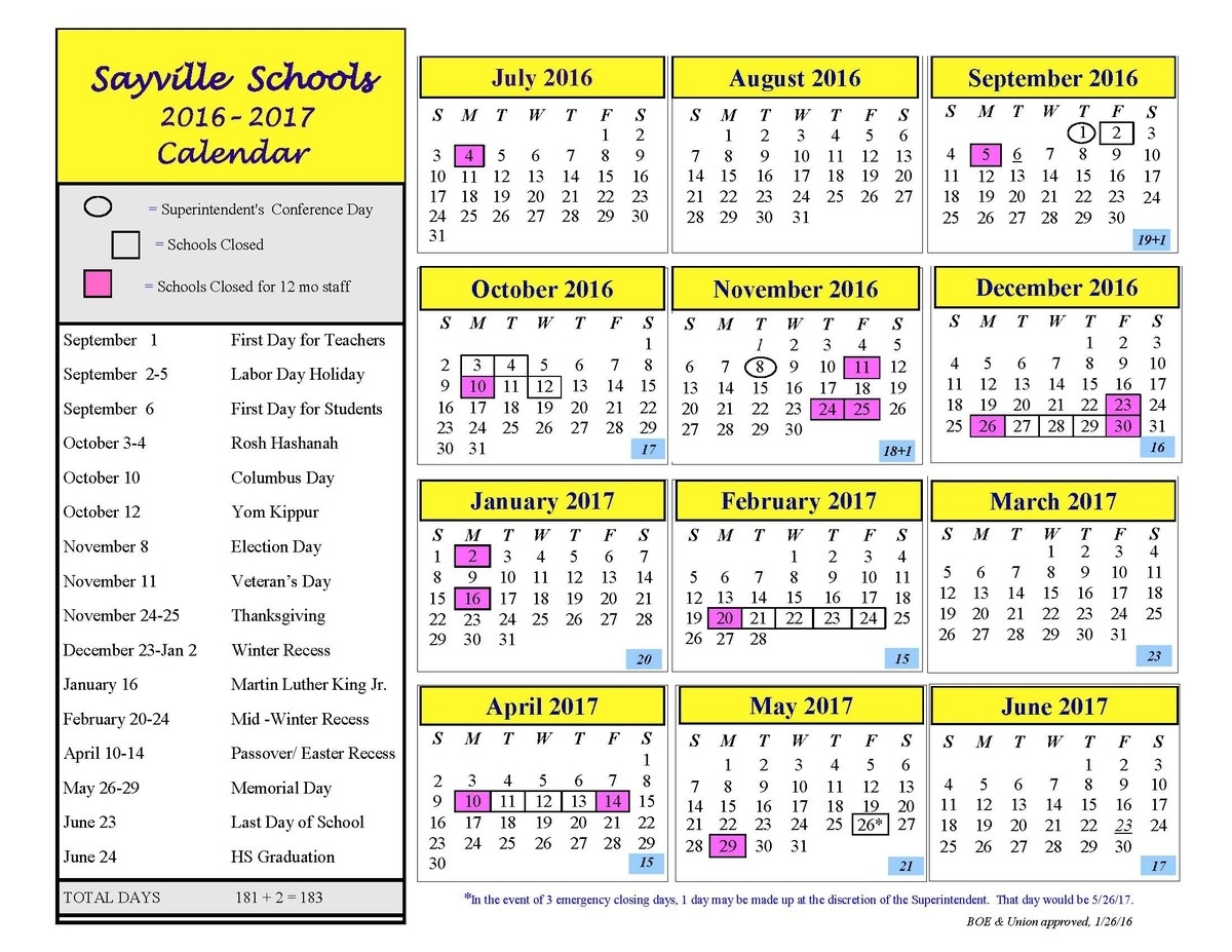 Archived Information / Sayville School 2016-2017 Calendar Perky Boces 2 School Calendar