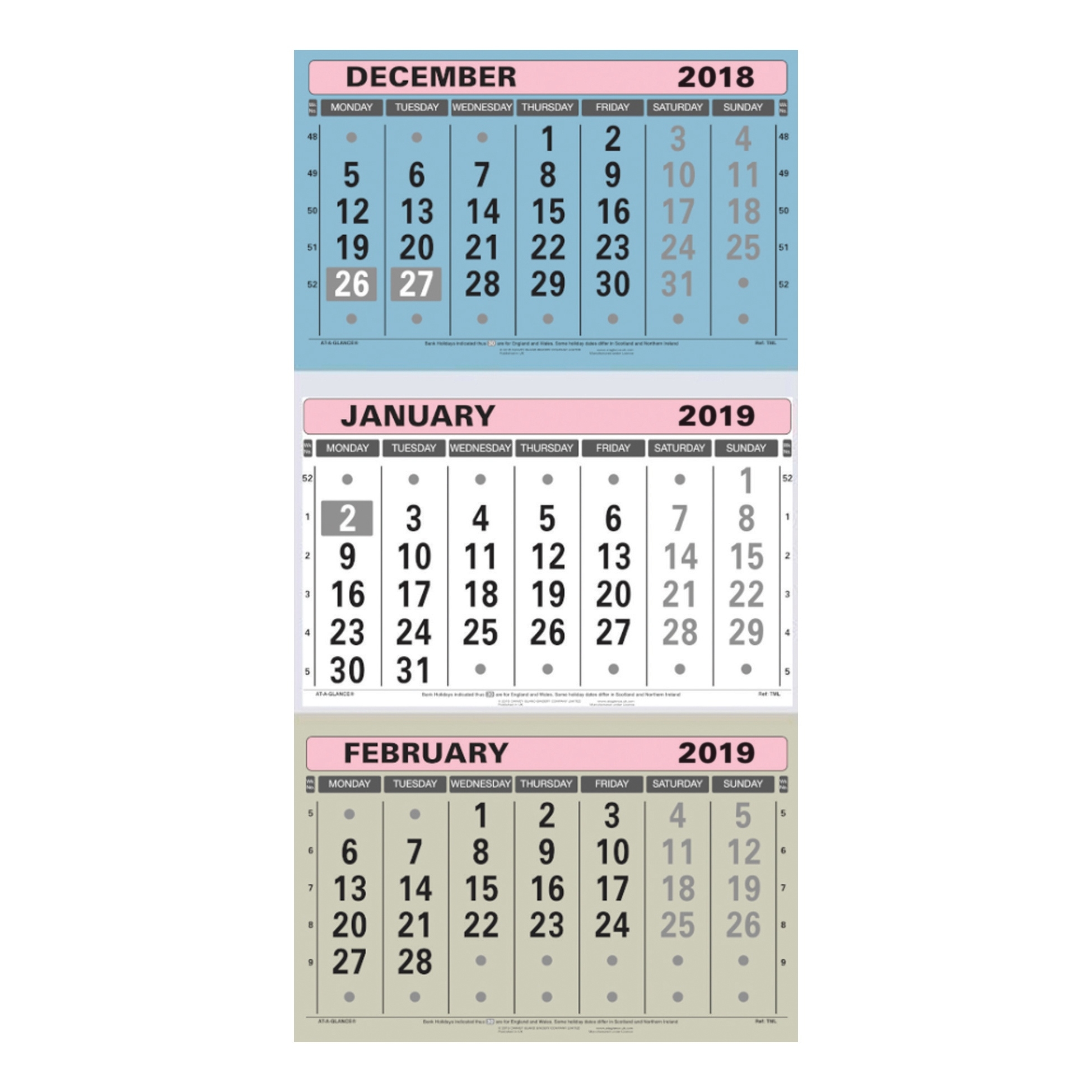 At-A-Glance 2019 Wall Calendar Three Months To View Board Binding Calendar 3 Month View