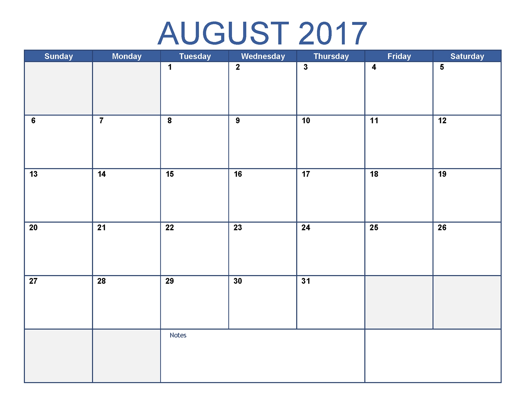 August 2017 Calendar With Holidays - Printable Monthly Calendar Calendar Holidays For August