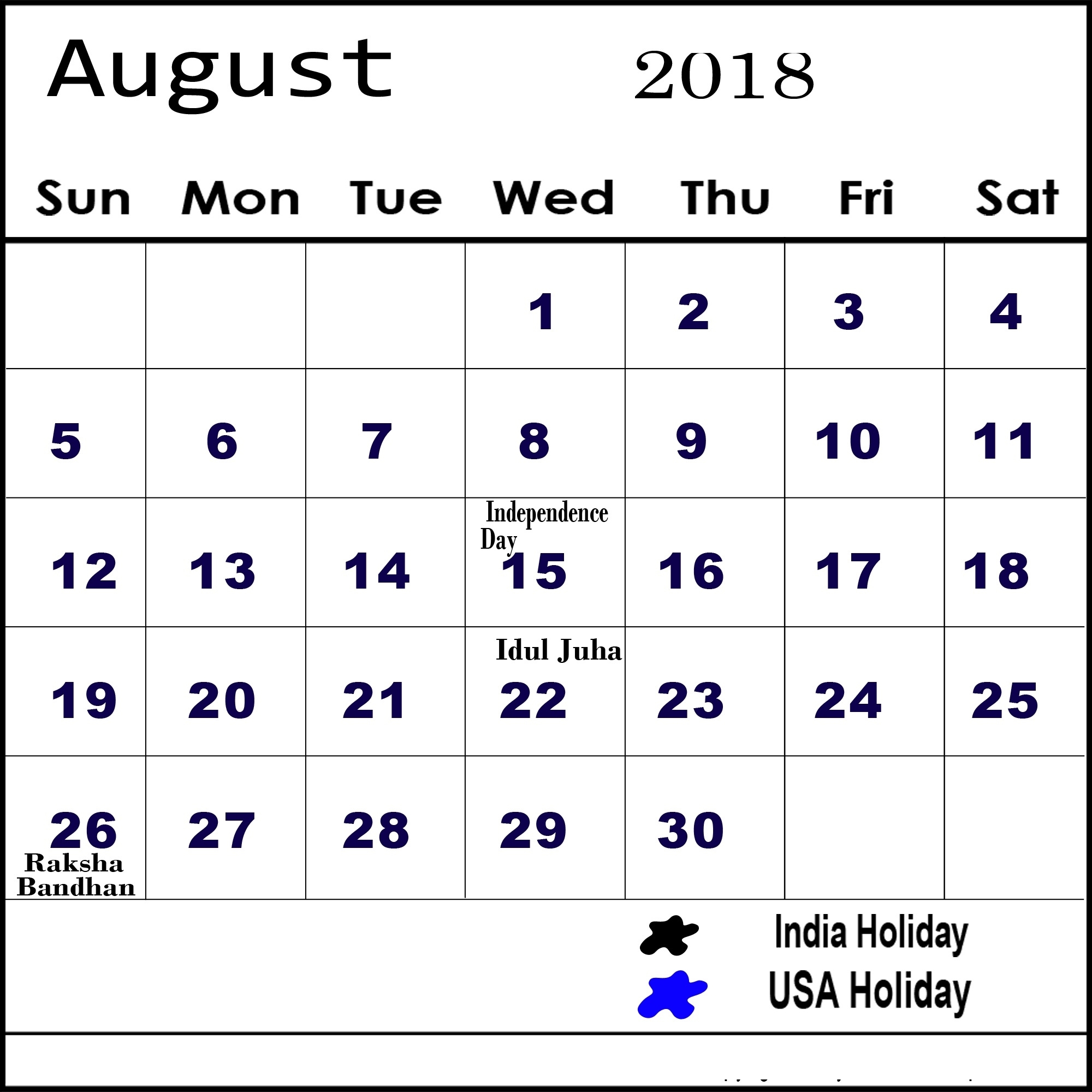 August 2018 Calendar With Daily Holidays And Events Calendar Holidays For August