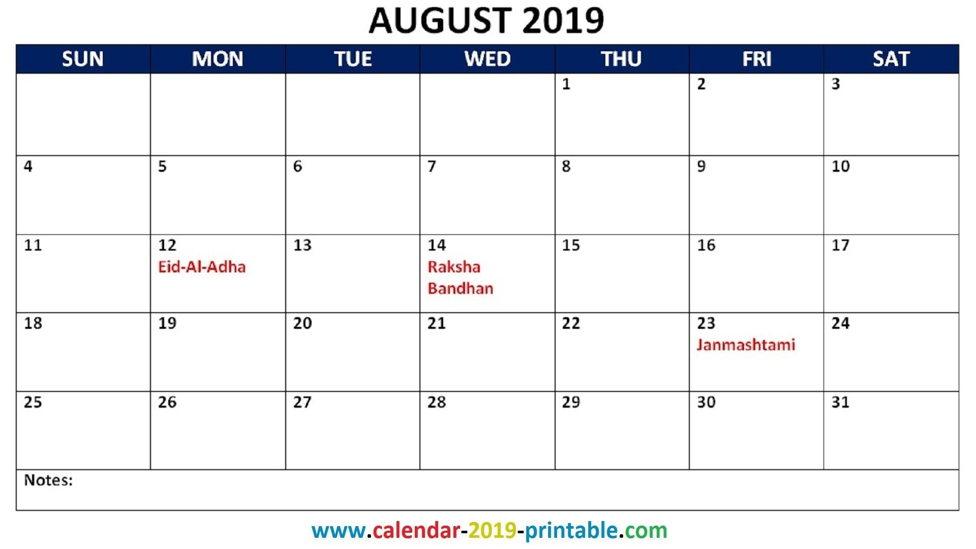 August 2019 Calendar With Holidays | 2019 Calendars | 2019 Calendar Calendar Holidays For August