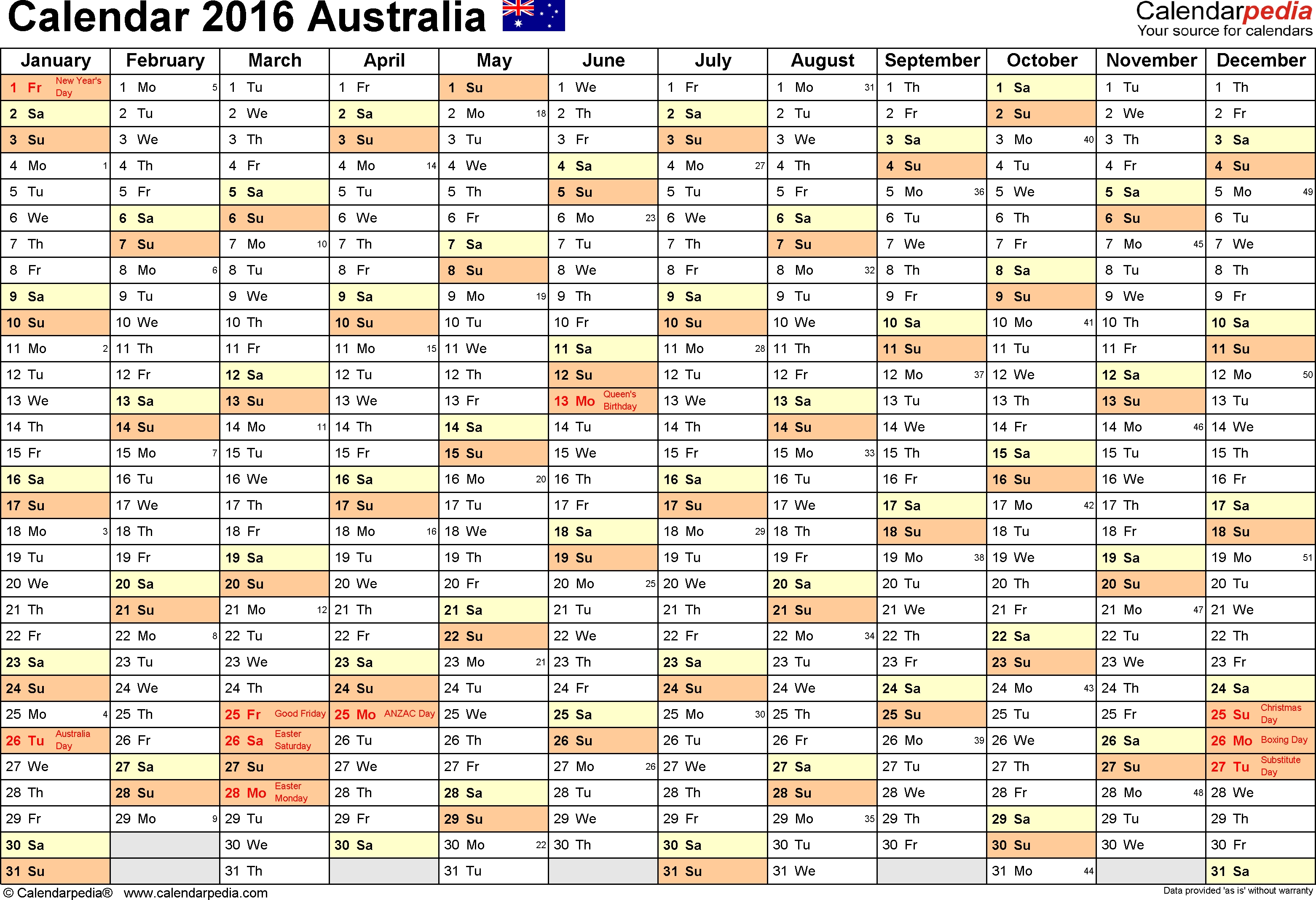 Australia Calendar 2016 - Free Printable Pdf Templates Printable Calendar 18 Month