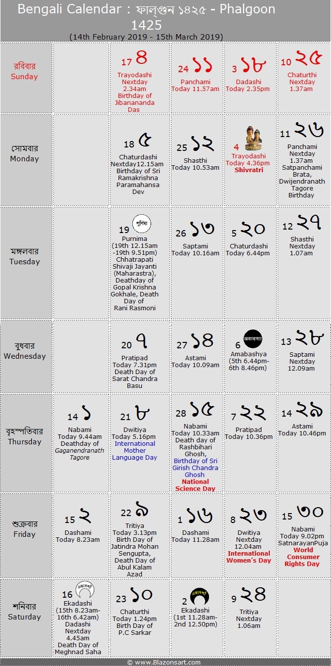Bengali Calendar 1425 (Eng: 2018-2019) - Bengali Calendar Kartik Month
