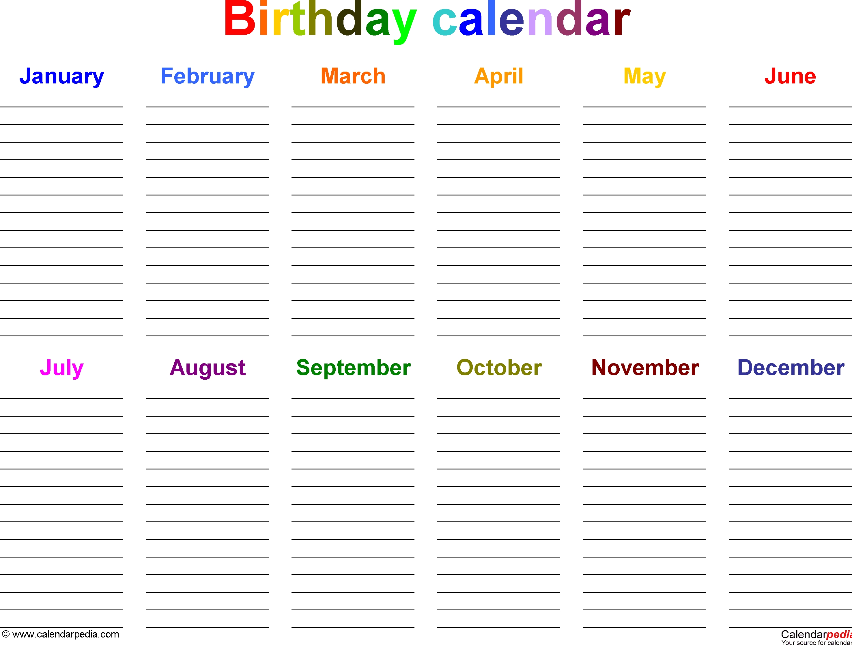 Birthday Calendars - 7 Free Printable Word Templates Calendar List Template Word