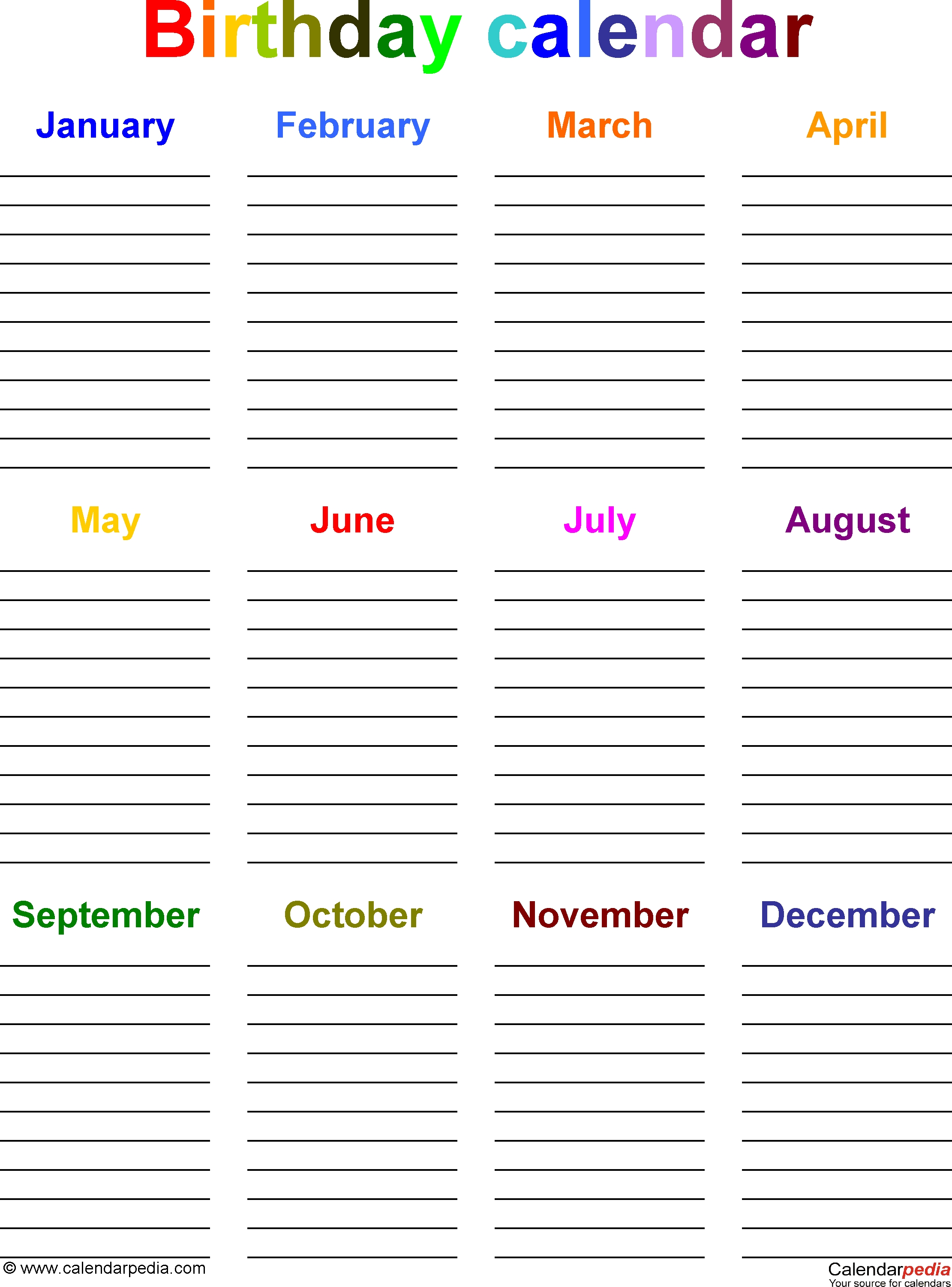 Birthday Calendars - 7 Free Printable Word Templates Calendar List Template Word