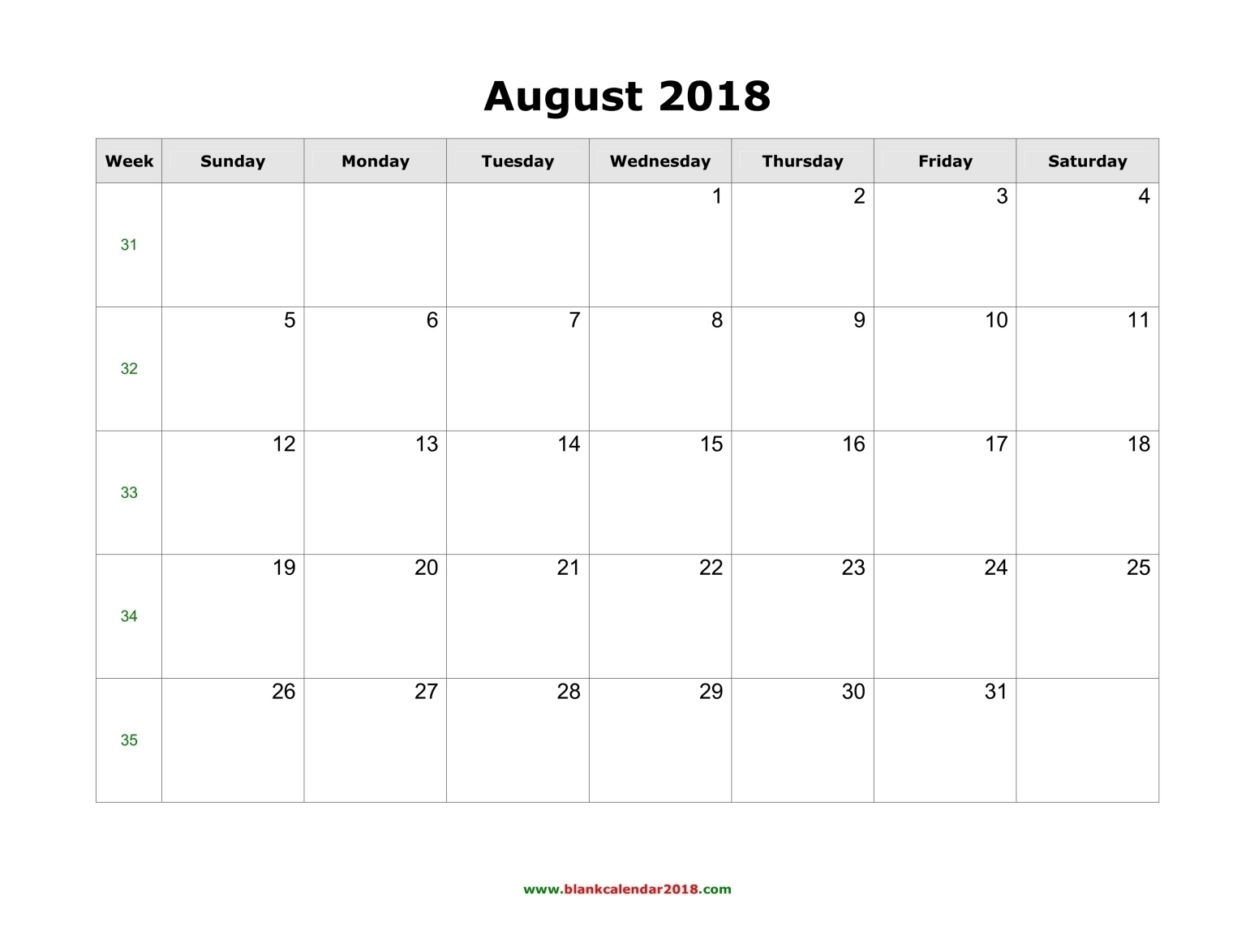 Blank Calendar For August 2018 Remarkable Blank Calendar No Download