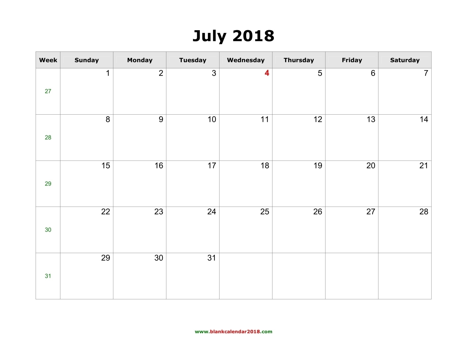 Blank Calendar For July 2018 Blank Calendar July 17
