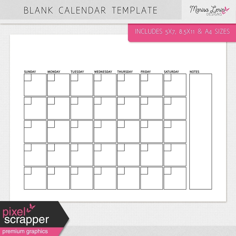 Blank Calendar Templates Kit By Marisa Lerin Graphics Kit | Pixel Calendar Template 8.5 X 11