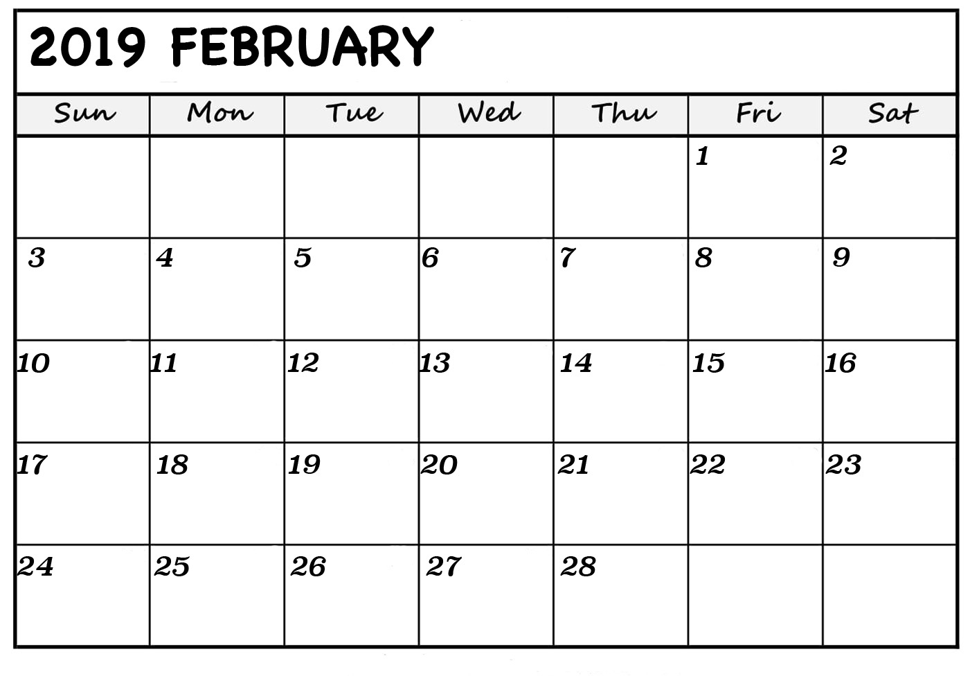 Blank February 2019 Calendar Printable Template Holidays Blank Calendar High Resolution
