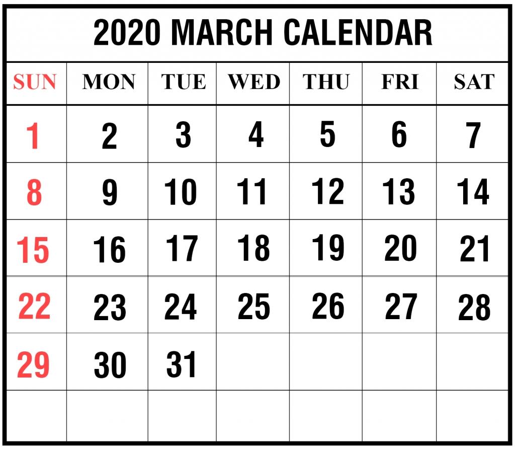 Blank March 2020 Calendar Printable In Pdf, Word, Excel | Printable Impressive 2020 Calendar Is Same As