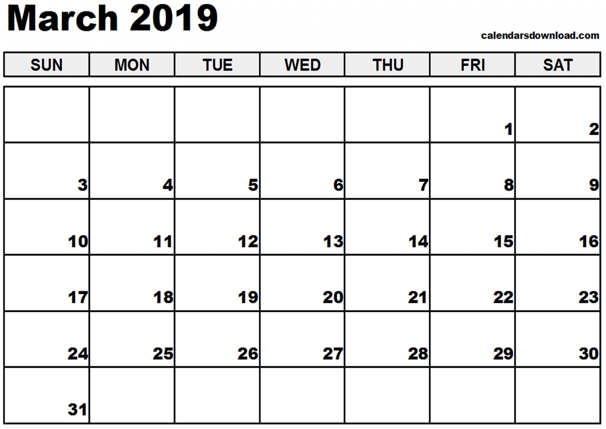 Blank March Calendar 2019 Template - Free Printable Calendar, Blank Impressive Blank Calendar High Resolution