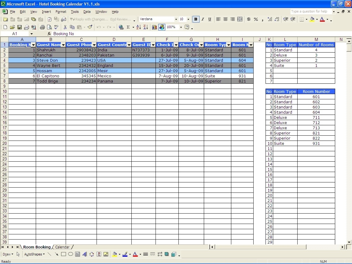 Booking Calendar | Excel Templates Free Reservation Calendar Template