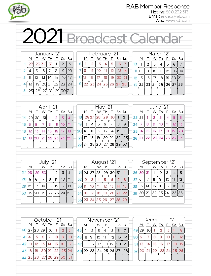 Broadcast Calendars | Rab Calendar Printing Assistant Alternative