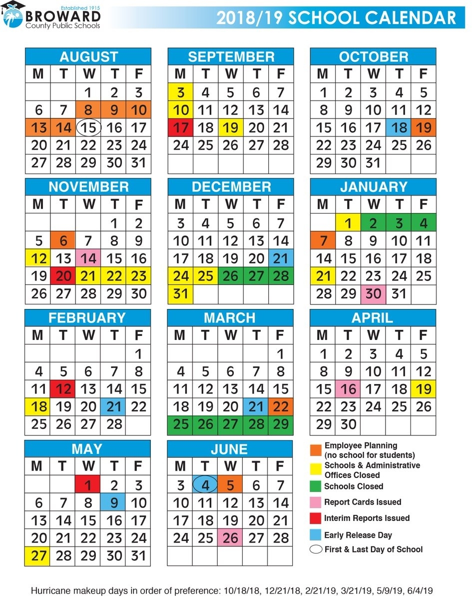 Exceptional School Calendar In Broward County • Printable Blank