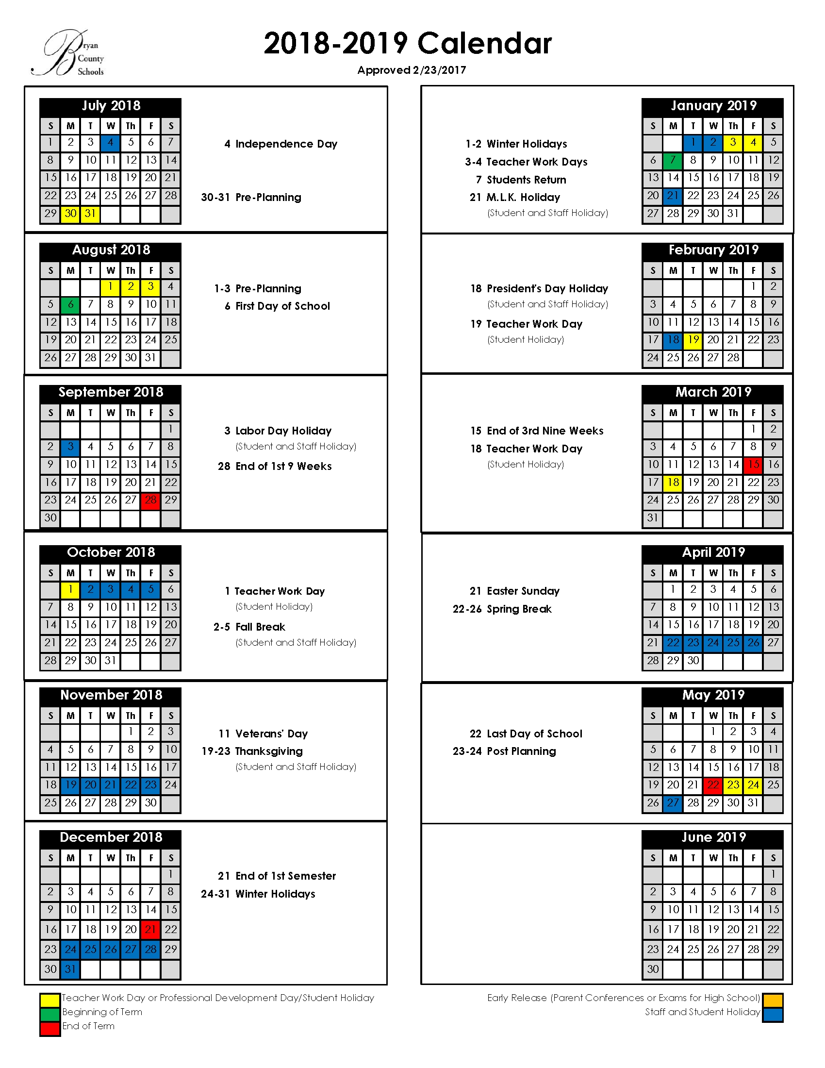 Bryan County Schools Incredible District 2 School Calendar