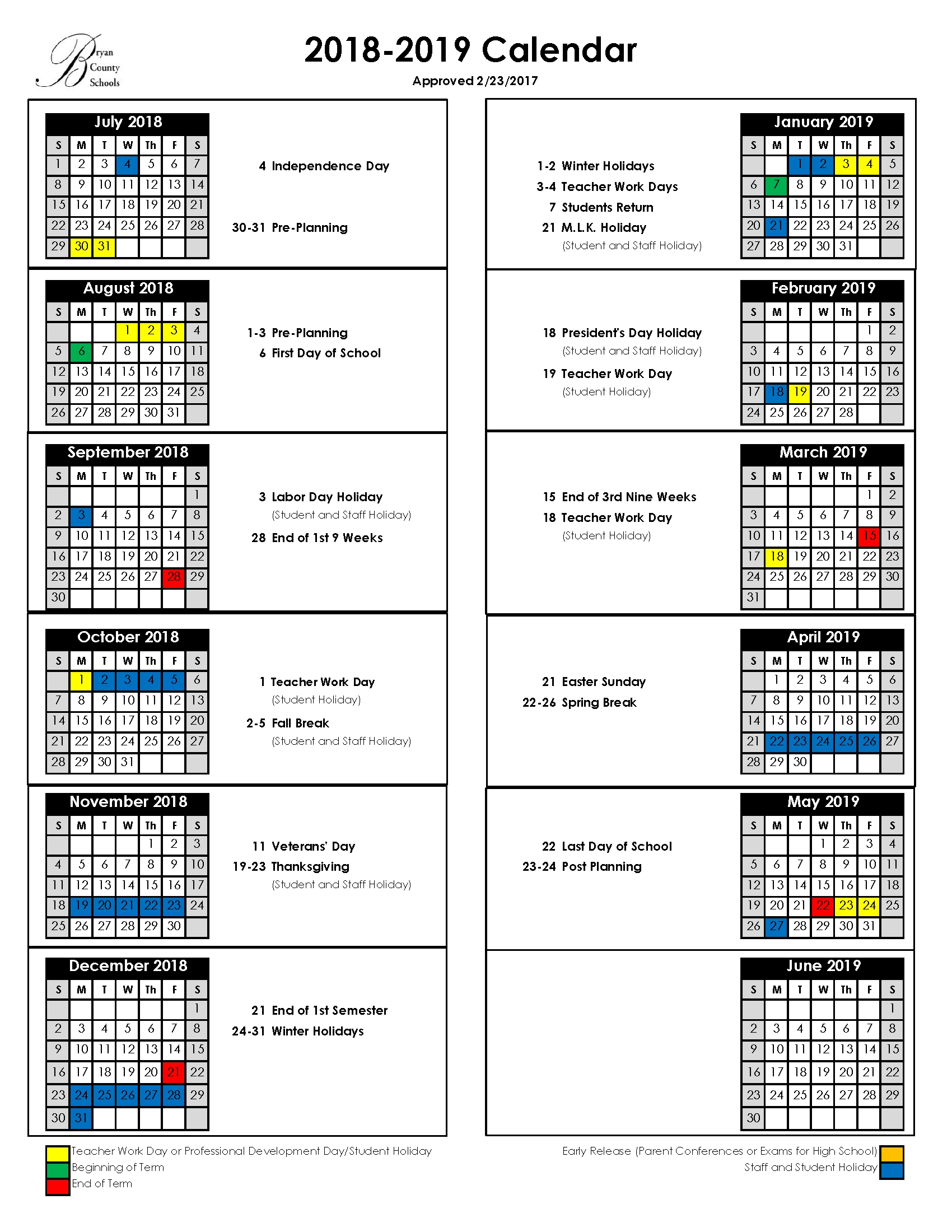 Bryan County Schools Is 7 School Calendar