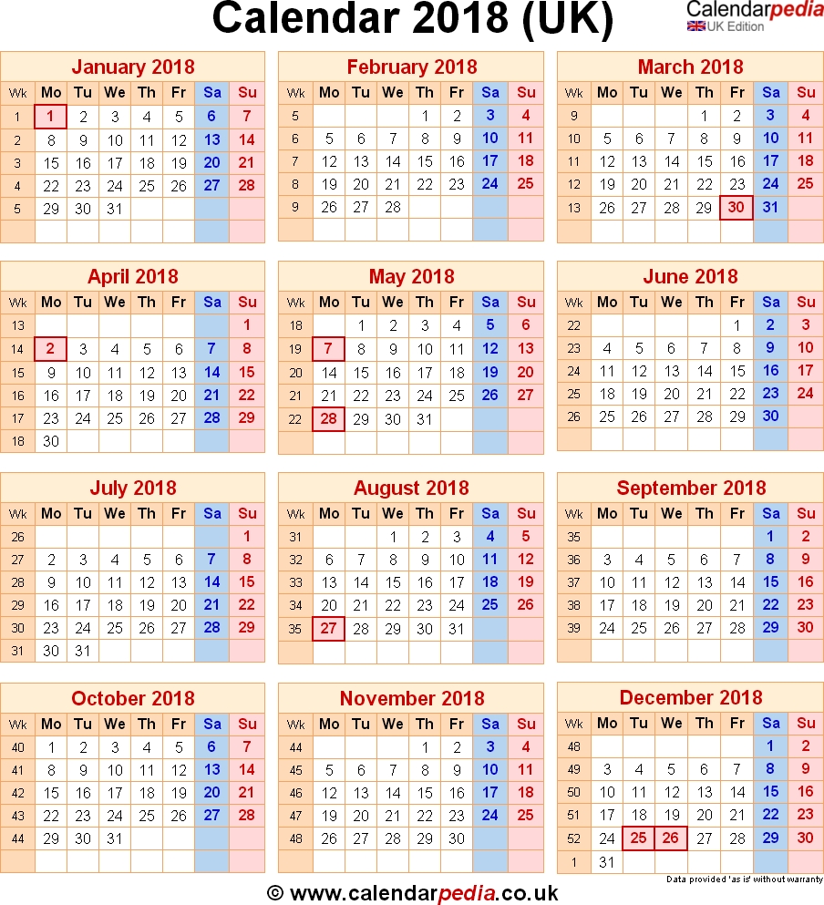 Calendar 2018 Uk With Bank Holidays &amp; Excel/pdf/word Templates Calendar Printing Online Uk