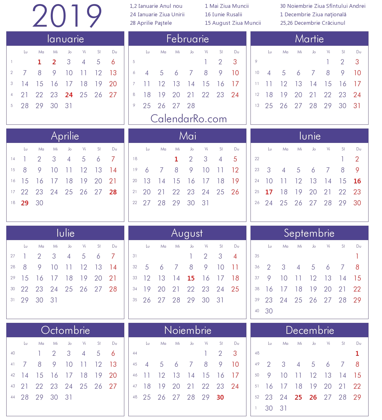 Calendar 2019 Calendar 2020 Cu Zile Libere