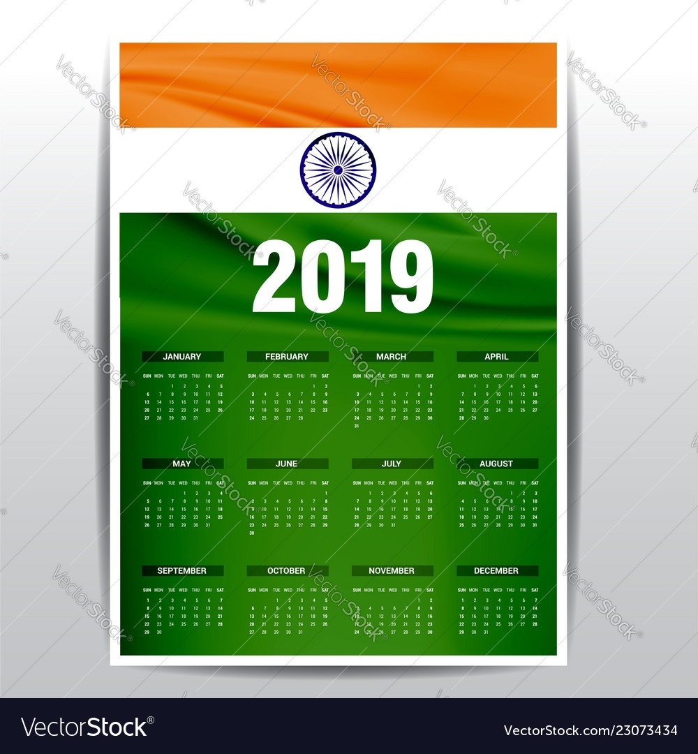 Calendar 2019 India Flag Background English Vector Image Cost Of Calendar Printing India