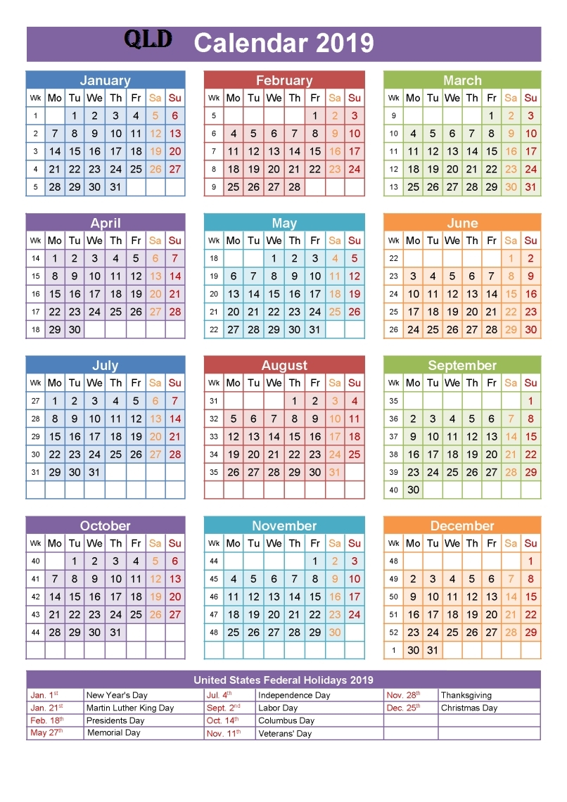 Calendar 2019 Printable With Holidays Qld • Printable Blank Calendar Calendar School Holidays Queensland